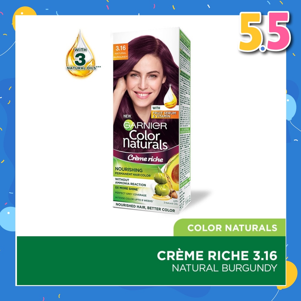 Color Naturals Nourishing Permanent Hair Color 3.16 Natural Burgundy (With Fruit Serum & Vitamin) 1s