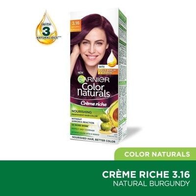 GARNIER Color Naturals Nourishing Permanent Hair Color 3.16 Natural Burgundy (With Fruit Serum & Vitamin) 1s