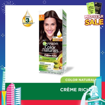GARNIER Color Naturals Nourishing Permanent Hair Color 4 Brown (With Fruit Serum & Vitamin) 1s
