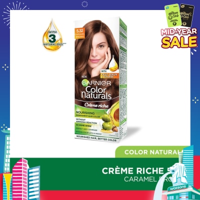 GARNIER Color Naturals Nourishing Permanent Hair Color 5.32 Caramel Brown (With Fruit Serum & Vitamin) 1s