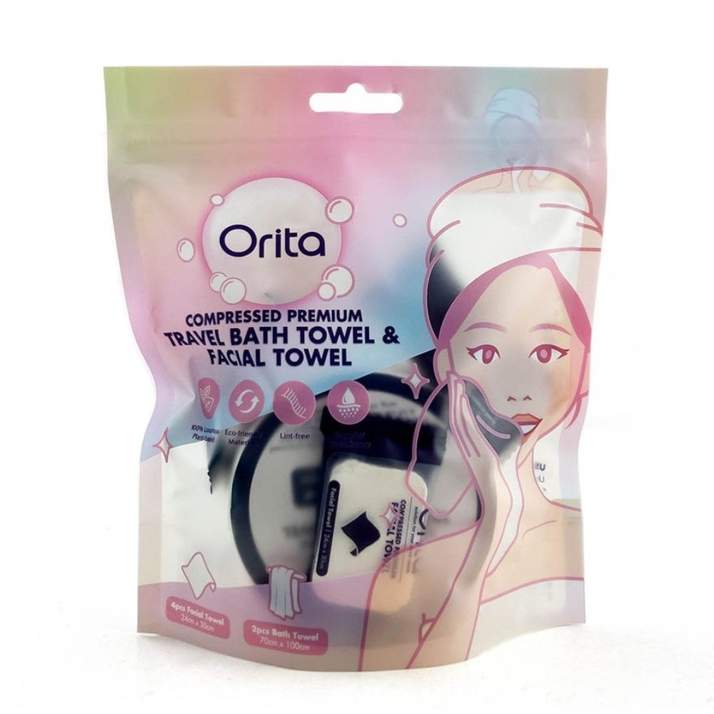 Compressed Premium Travel Bath Towel & Facial Towel (Facial Towel 24cm x 30cm 4s & Bath Towel 70cm x 100cm 2s) 1s