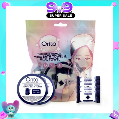 ORITA - Compressed Premium Travel Bath Towel & Facial Towel (Facial Towel 24cm x 30cm 4s & Bath Towel 70cm x 100cm 2s) 1s image