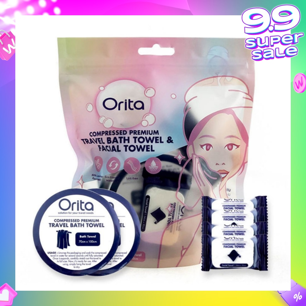 Compressed Premium Travel Bath Towel & Facial Towel (Facial Towel 24cm x 30cm 4s & Bath Towel 70cm x 100cm 2s) 1s