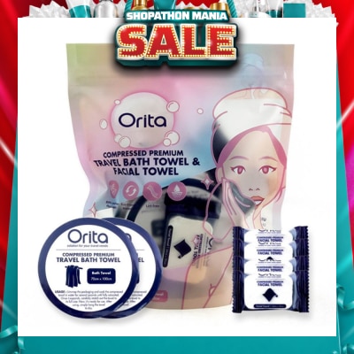 ORITA - Compressed Premium Travel Bath Towel & Facial Towel (Facial Towel 24cm x 30cm 4s & Bath Towel 70cm x 100cm 2s) 1s