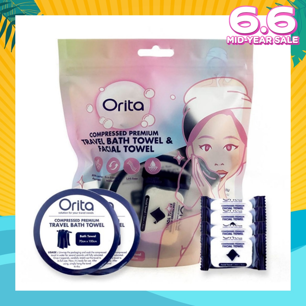 Compressed Premium Travel Bath Towel & Facial Towel (Facial Towel 24cm x 30cm 4s & Bath Towel 70cm x 100cm 2s) 1s