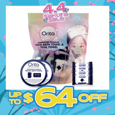 ORITA - Compressed Premium Travel Bath Towel & Facial Towel (Facial Towel 24cm x 30cm 4s & Bath Towel 70cm x 100cm 2s) 1s