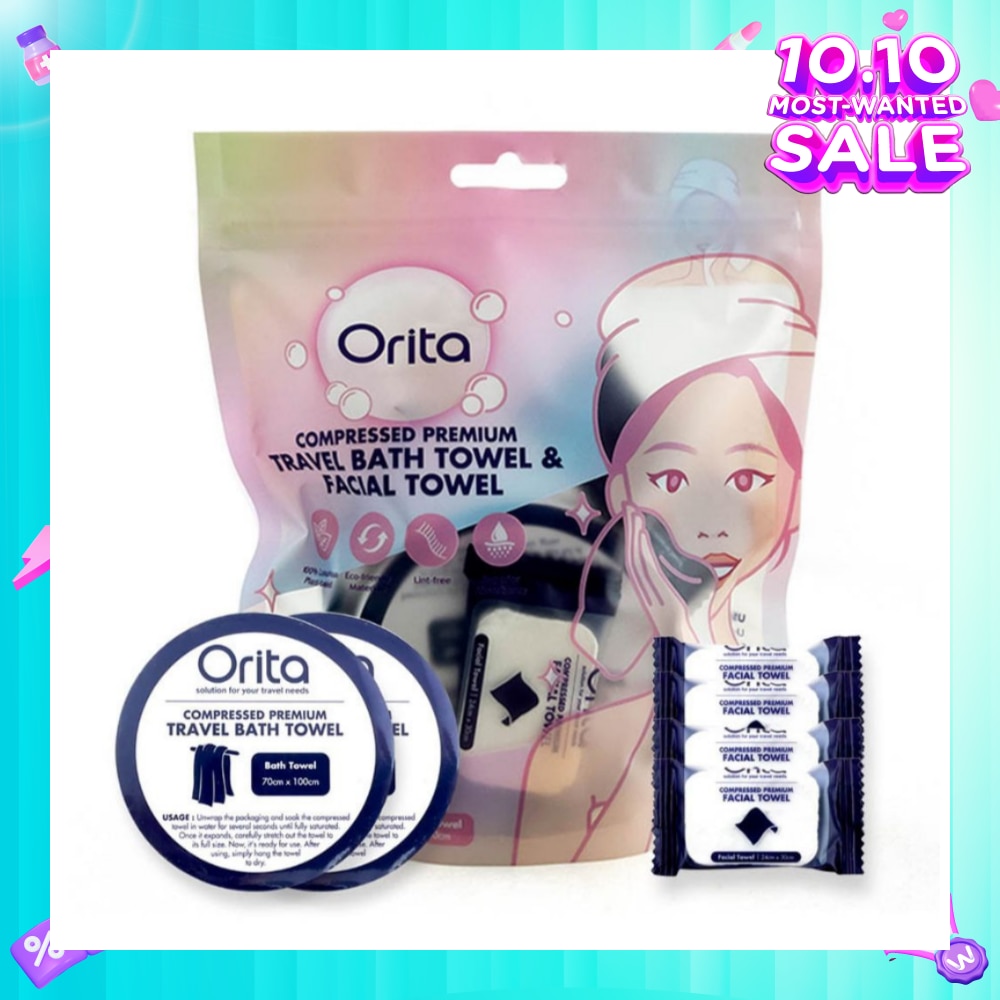 Compressed Premium Travel Bath Towel & Facial Towel (Facial Towel 24cm x 30cm 4s & Bath Towel 70cm x 100cm 2s) 1s