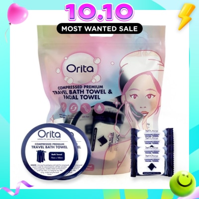 ORITA Compressed Premium Travel Bath Towel & Facial Towel (Facial Towel 24cm x 30cm 4s & Bath Towel 70cm x 100cm 2s) 1s image