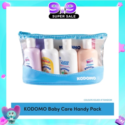 KODOMO - Baby Care Handy Packset consists Baby Bath Moisturizing 45ml + Baby Bath Mild & Natural 45ml + Shampoo 50ml + Powder 40ml + Wipes 10s image