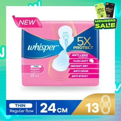 WHISPER 5x Protect Thin Regular Sanitary Pad Wings 24cm 13s
