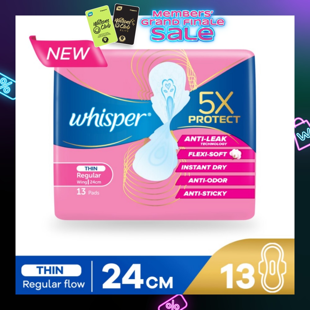 5x Protect Thin Regular Sanitary Pad Wings 24cm 13s