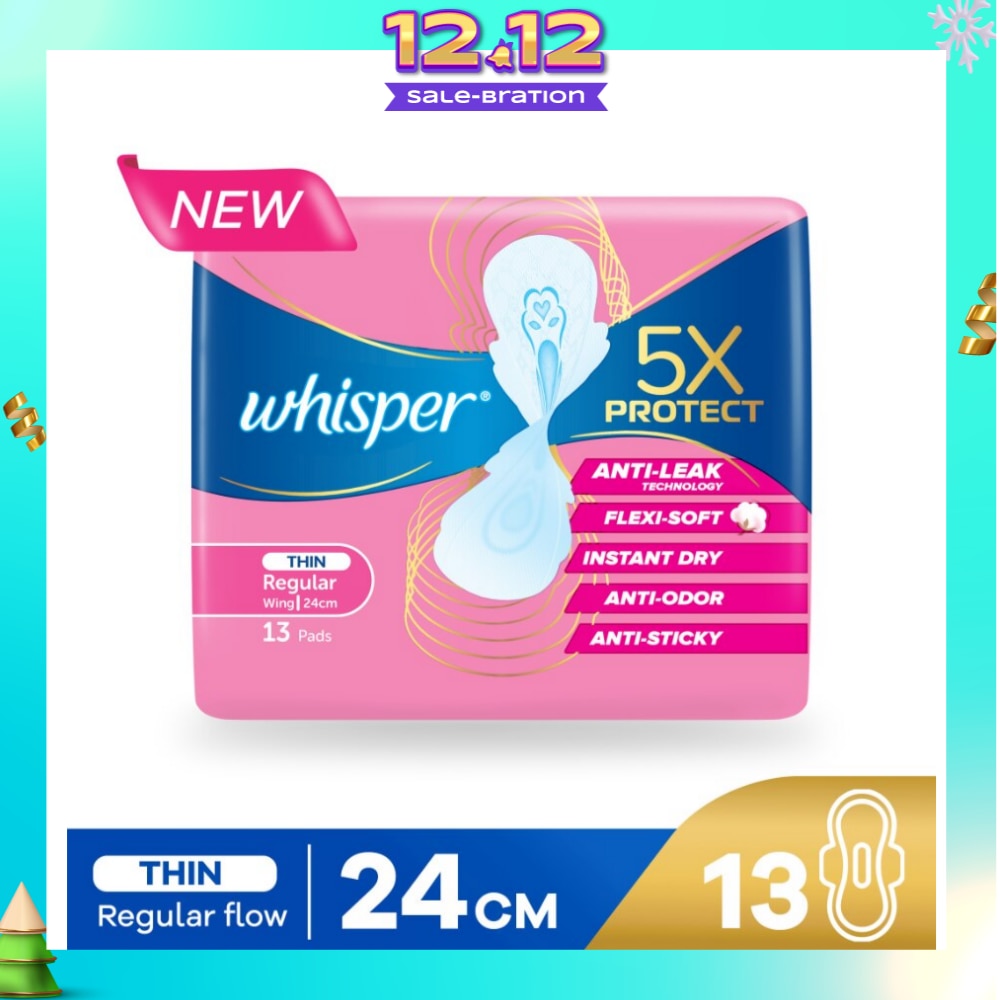 5x Protect Thin Regular Sanitary Pad Wings 24cm 13s