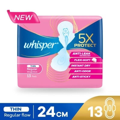 WHISPER 5x Protect Thin Regular Sanitary Pad Wings 24cm 13s