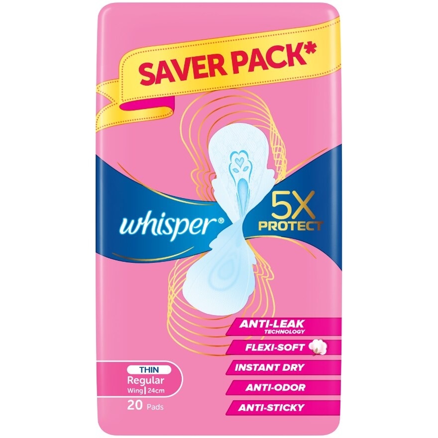 5x Protect Thin Regular Sanitary Pad Wings 24cm 20s