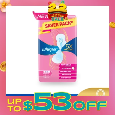 WHISPER 5x Protect Thin Regular Sanitary Pad Wings 24cm 20s