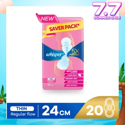WHISPER 5x Protect Thin Regular Sanitary Pad Wings 24cm 20s