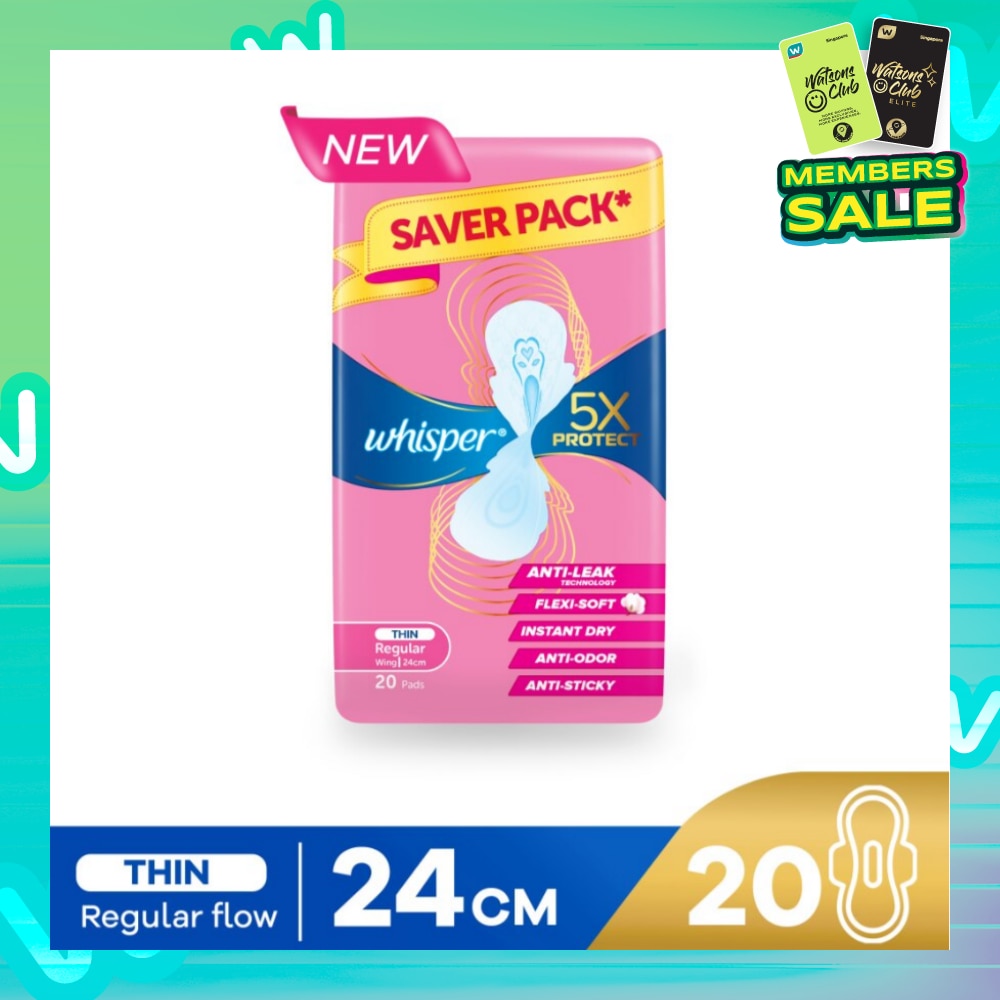 5x Protect Thin Regular Sanitary Pad Wings 24cm 20s