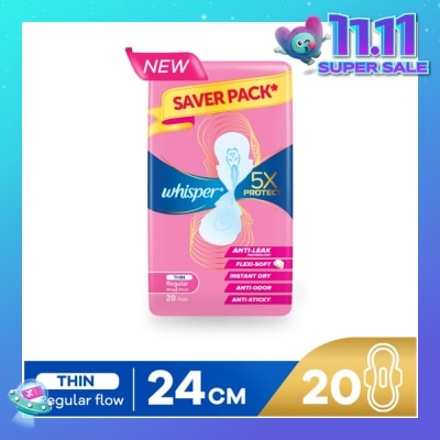 WHISPER 5x Protect Thin Regular Sanitary Pad Wings 24cm 20s