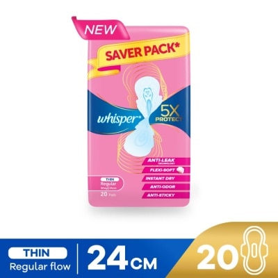 WHISPER 5x Protect Thin Regular Sanitary Pad Wings 24cm 20s