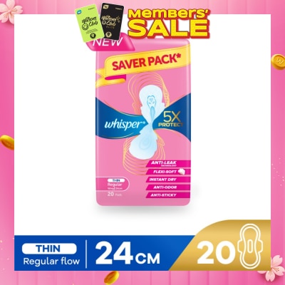 WHISPER 5x Protect Thin Regular Sanitary Pad Wings 24cm 20s