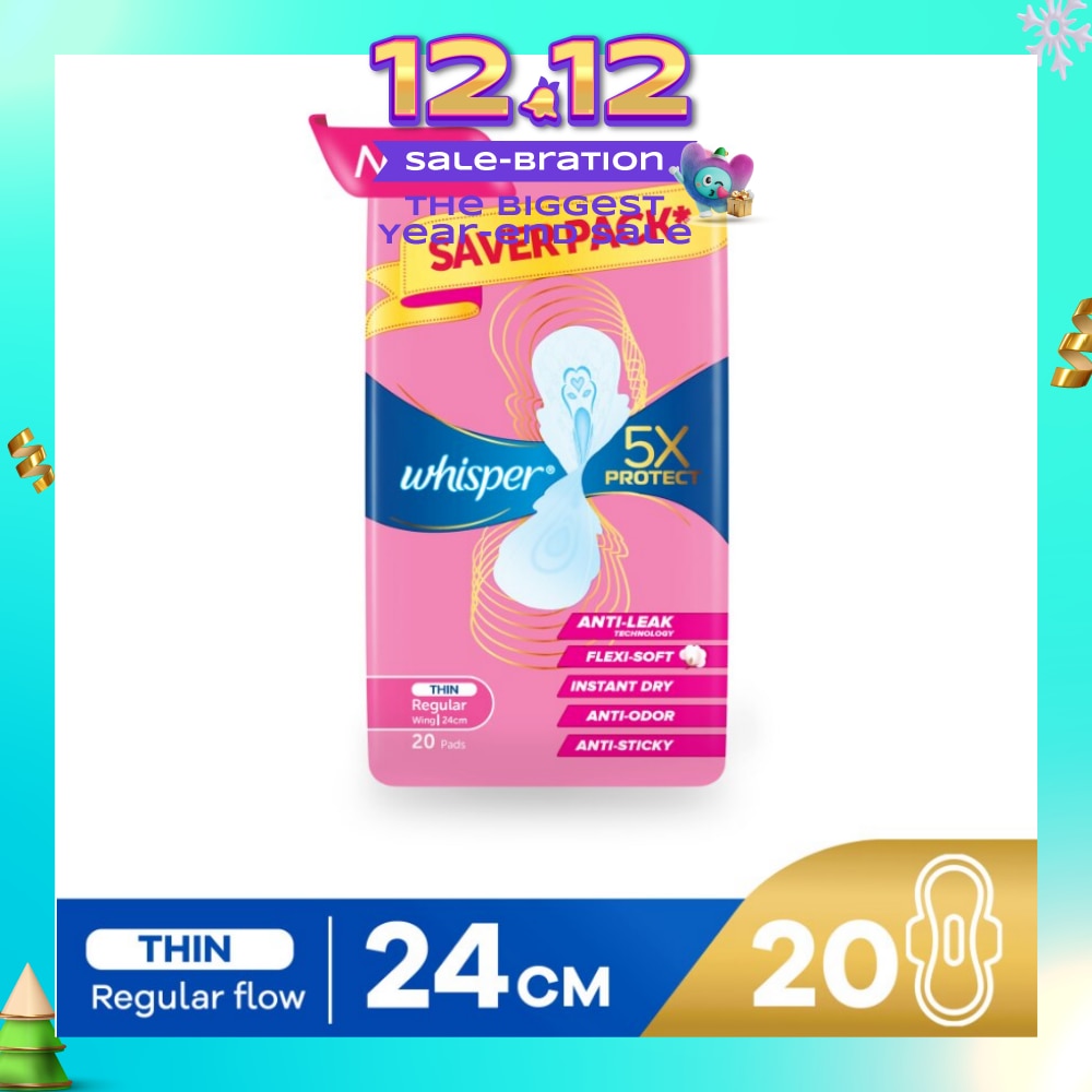 5x Protect Thin Regular Sanitary Pad Wings 24cm 20s