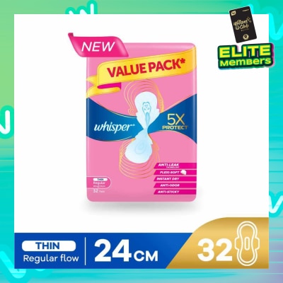 WHISPER 5x Protect Thin Regular Sanitary Pad Wings 24cm 32s