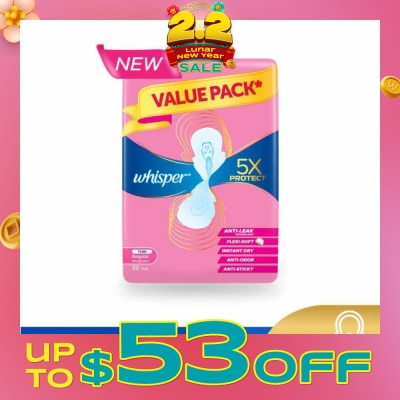 WHISPER 5x Protect Thin Regular Sanitary Pad Wings 24cm 32s