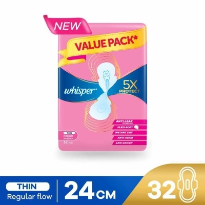 WHISPER 5x Protect Thin Regular Sanitary Pad Wings 24cm 32s