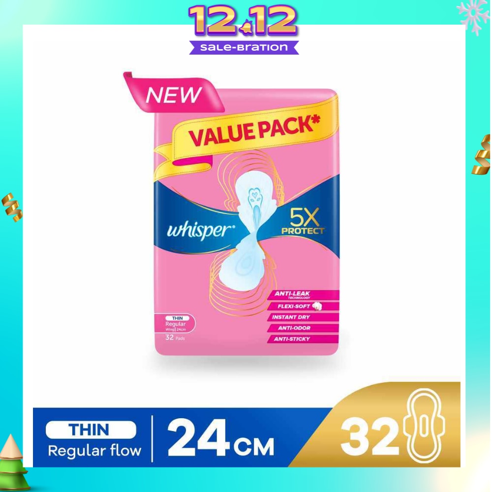 5x Protect Thin Regular Sanitary Pad Wings 24cm 32s