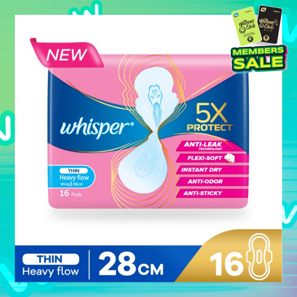 5x Protect Thin Heavy Sanitary Pad Wings 28cm 16s