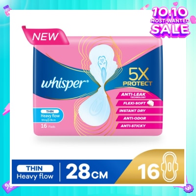 WHISPER 5x Protect Thin Heavy Sanitary Pad Wings 28cm 16s