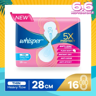 WHISPER 5x Protect Thin Heavy Sanitary Pad Wings 28cm 16s