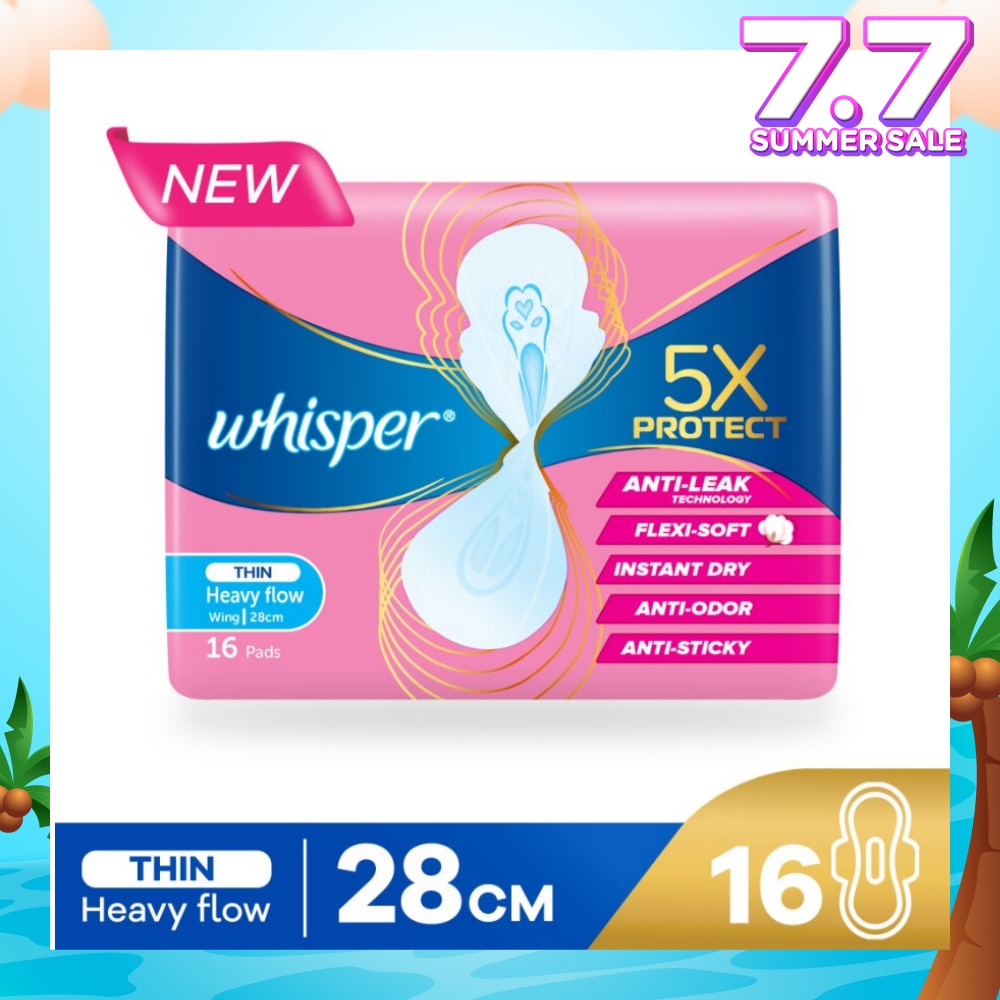 5x Protect Thin Heavy Sanitary Pad Wings 28cm 16s