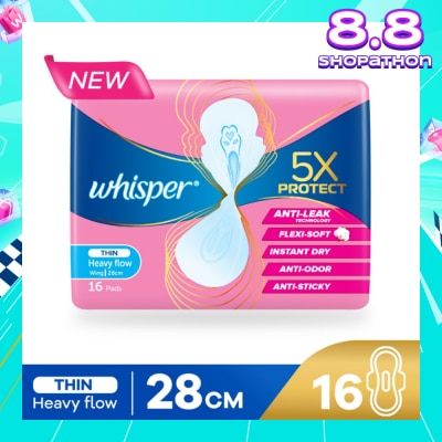 WHISPER 5x Protect Thin Heavy Sanitary Pad Wings 28cm 16s