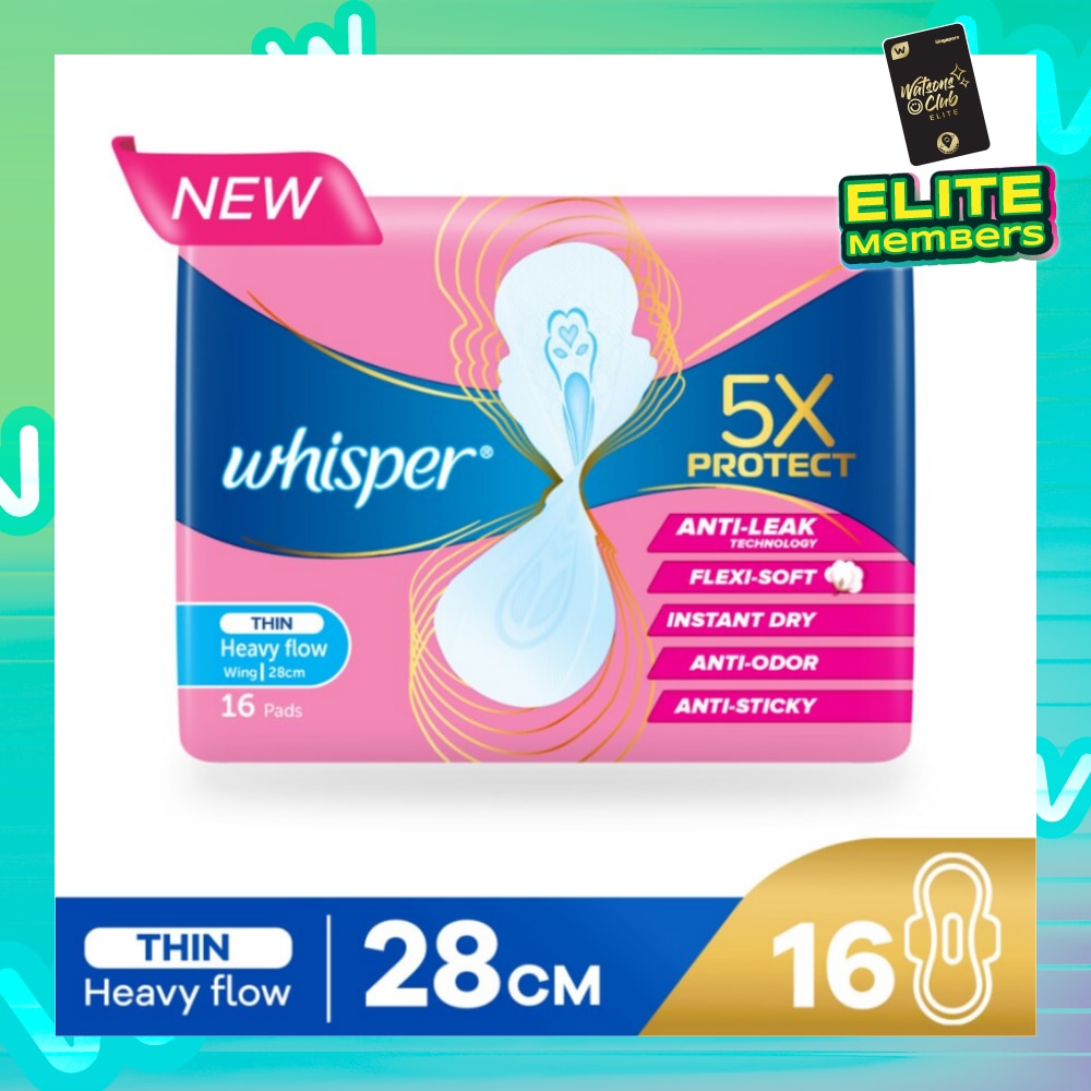 5x Protect Thin Heavy Sanitary Pad Wings 28cm 16s