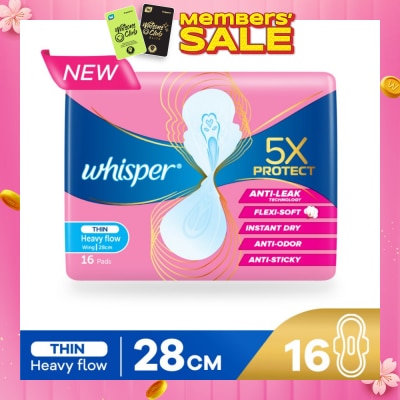 WHISPER 5x Protect Thin Heavy Sanitary Pad Wings 28cm 16s