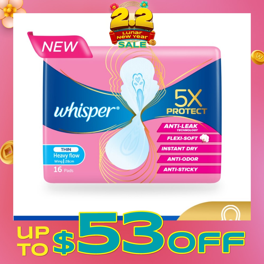 5x Protect Thin Heavy Sanitary Pad Wings 28cm 16s