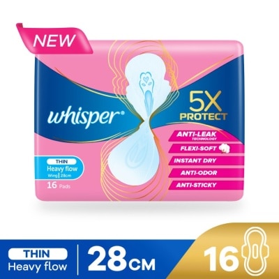 WHISPER 5x Protect Thin Heavy Sanitary Pad Wings 28cm 16s