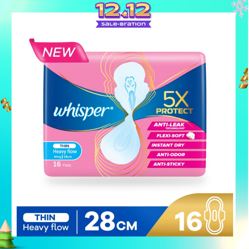 5x Protect Thin Heavy Sanitary Pad Wings 28cm 16s