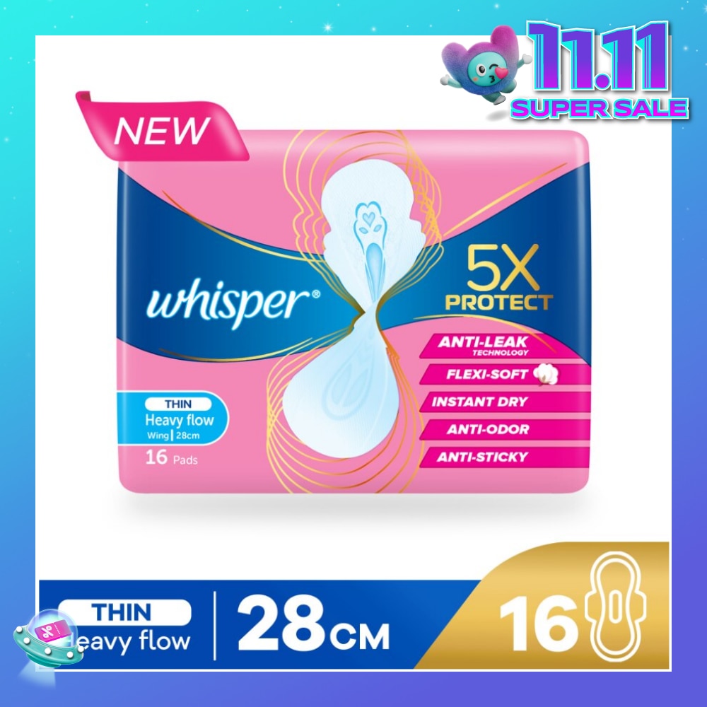 5x Protect Thin Heavy Sanitary Pad Wings 28cm 16s