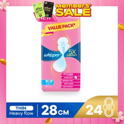 WHISPER 5x Protect Thin Heavy Flow Sanitary Pad Wings 28cm 24s