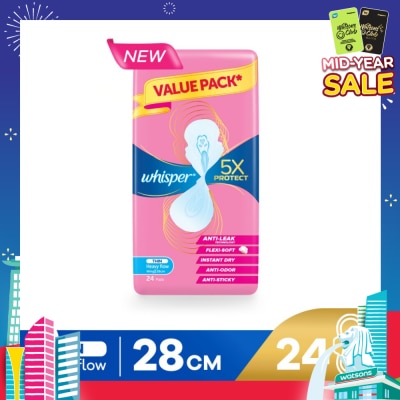WHISPER 5x Protect Thin Heavy Flow Sanitary Pad Wings 28cm 24s