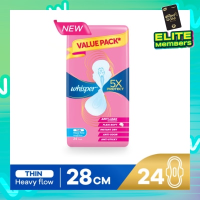 WHISPER 5x Protect Thin Heavy Flow Sanitary Pad Wings 28cm 24s