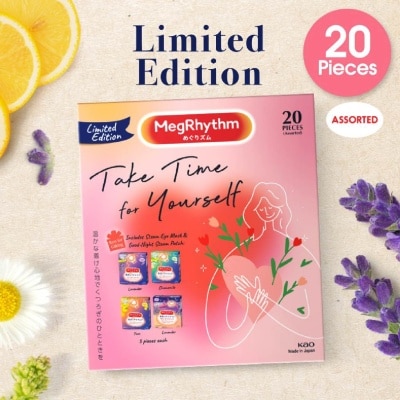 MEGRHYTHM Take Time for Yourself Limited Edition Value Packset consists Eye Mask Lavender 5s +  Eye Mask Chamomile 5s +  Eye Mask Yuzu 5s + Good Night Steam Patch Lavender 5s