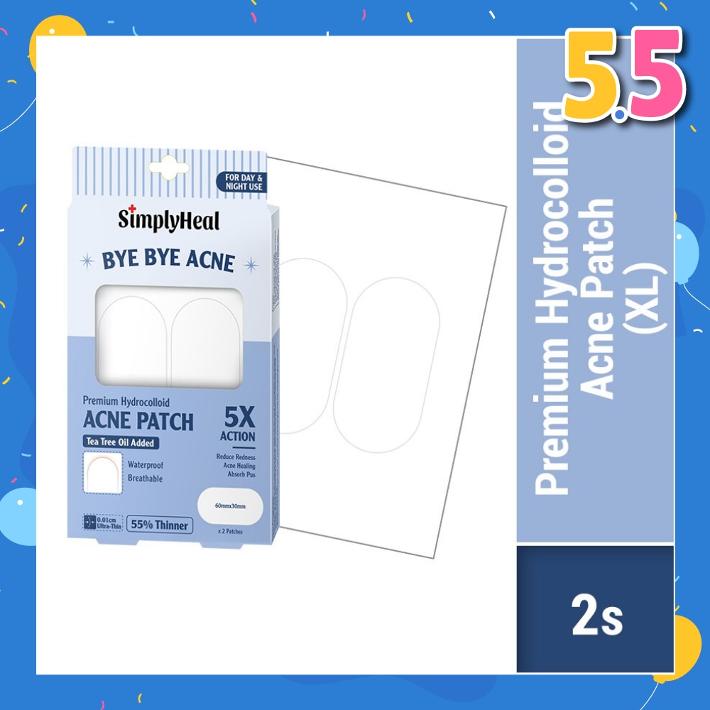 Premium Hydrocolloid Acne XL 60mm x 30mm Patch (For Day & Night & 0.01cm Ultra-Thin) 2s
