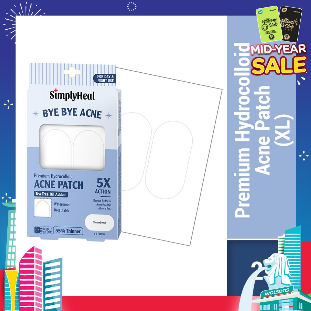 Premium Hydrocolloid Acne XL 60mm x 30mm Patch (For Day & Night & 0.01cm Ultra-Thin) 2s