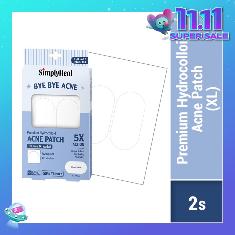 Premium Hydrocolloid Acne XL 60mm x 30mm Patch (For Day & Night & 0.01cm Ultra-Thin) 2s