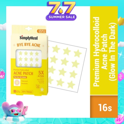 SIMPLYHEAL - Glow In The Dark Premium Hydrocolloid Acne Patch (For Day & Night & 0.01cm Ultra-Thin) 16s (Expiry: Mar`2027)