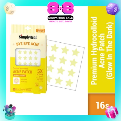 SIMPLYHEAL - Glow In The Dark Premium Hydrocolloid Acne Patch (For Day & Night & 0.01cm Ultra-Thin) 16s (Expiry: Mar`2027)