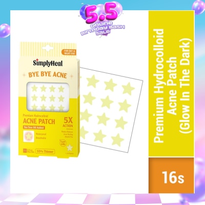 SIMPLYHEAL - Glow In The Dark Premium Hydrocolloid Acne Patch (For Day & Night & 0.01cm Ultra-Thin) 16s (Expiry: Mar`2027)